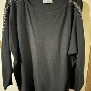 Elegant Black Women's Sweater with Embellished Shoulders